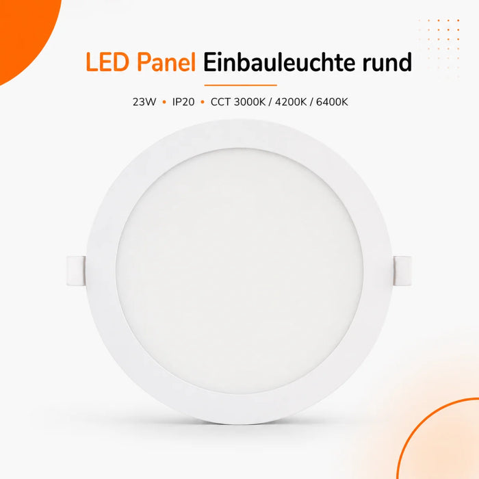 LED Panel Einbauleuchte rund 23W IP20 Ø 28,0 cm | CCT (warmweiß 3000K, neutralweiß 4200K, kaltweiß 6400K)