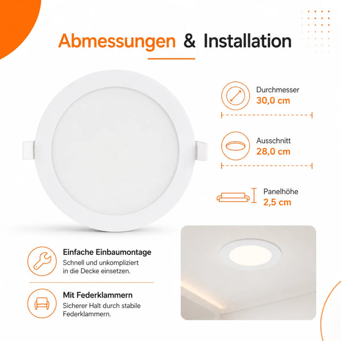 LED Panel Einbauleuchte rund 23W IP20 Ø 28,0 cm | CCT (warmweiß 3000K, neutralweiß 4200K, kaltweiß 6400K)
