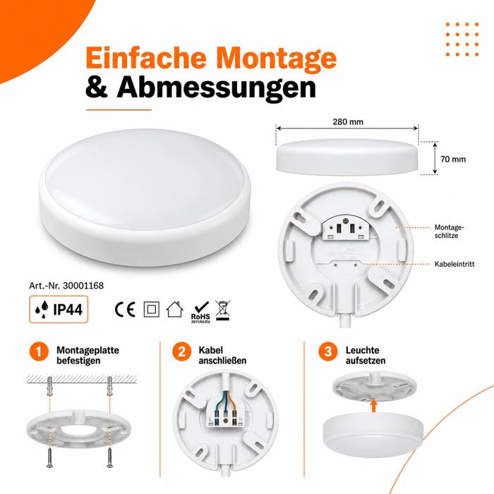 LED Deckenleuchte mit Sensor – 10W-15W-20W | 3 Wattstufen 5 CCT 2700K/3000K/4000K/5000K/6500K