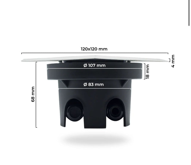 Flacher, eckiger Bodeneinbaustrahler IP67, Edelstahl gebürstet, inkl. 5W LED-Modul, 230V, 120° Abstrahlwinkel.