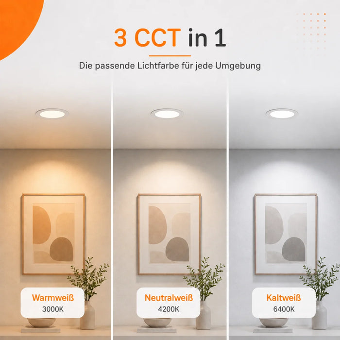 LED Panel Einbauleuchte rund 3W IP20 Ø 7,5 cm | CCT (warmweiß 3000K, neutralweiß 4200K, kaltweiß 6400K)