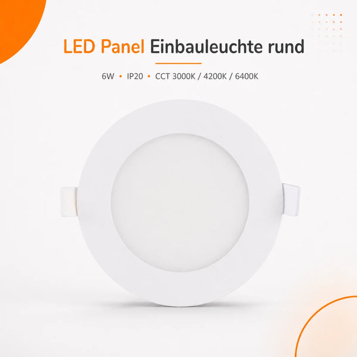 LED Panel Einbauleuchte rund 6W IP20 Ø 11,5 cm | CCT (warmweiß 3000K, neutralweiß 4200K, kaltweiß 6400K)