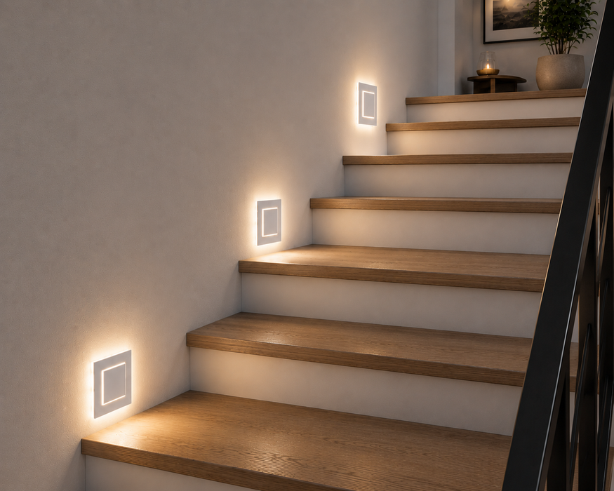 Treppenbeleuchtung - LED Wandeinbauleuchte in Weiß 3D - 230V 1,5W