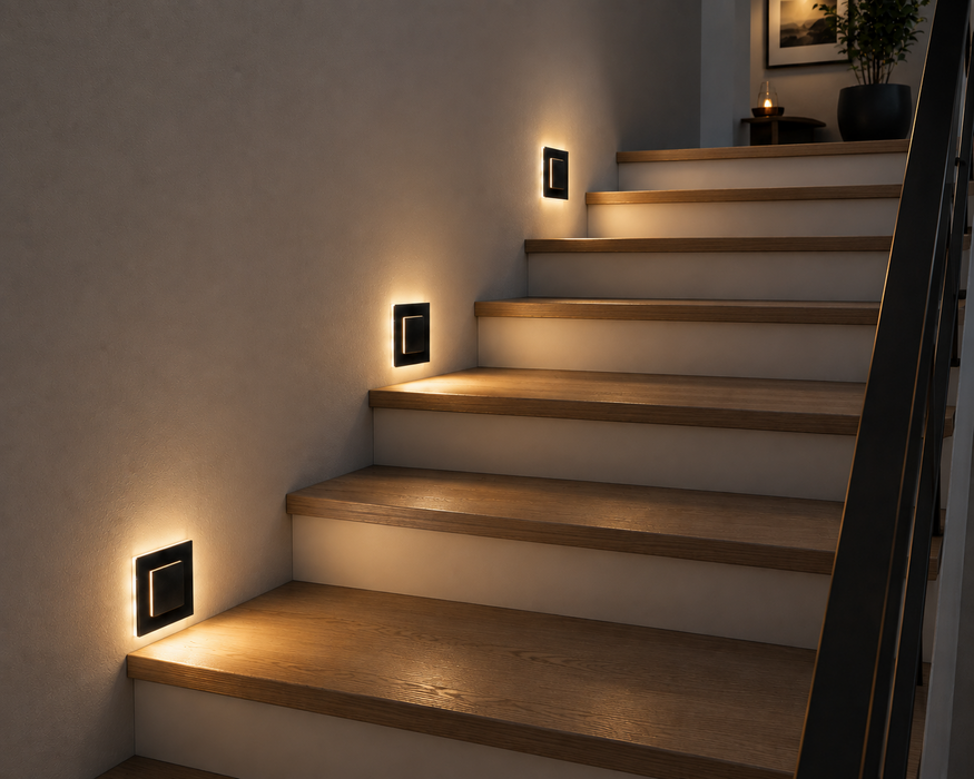 Treppenbeleuchtung - LED Wandeinbauleuchte in Schwarz 3D - 230V 1,5W