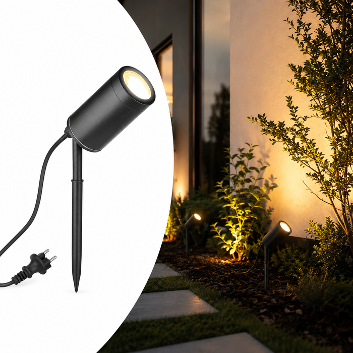 Erdspießstrahler 5W mit CCT 3000K–4000K–6000K IP67 | Schwarz | inkl. GU10 LED