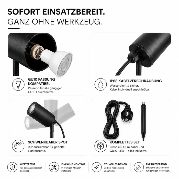 Erdspieß GU10 RGB CCT LED Gartenstrahler mit Fernbedienung | 3000K–6000K
